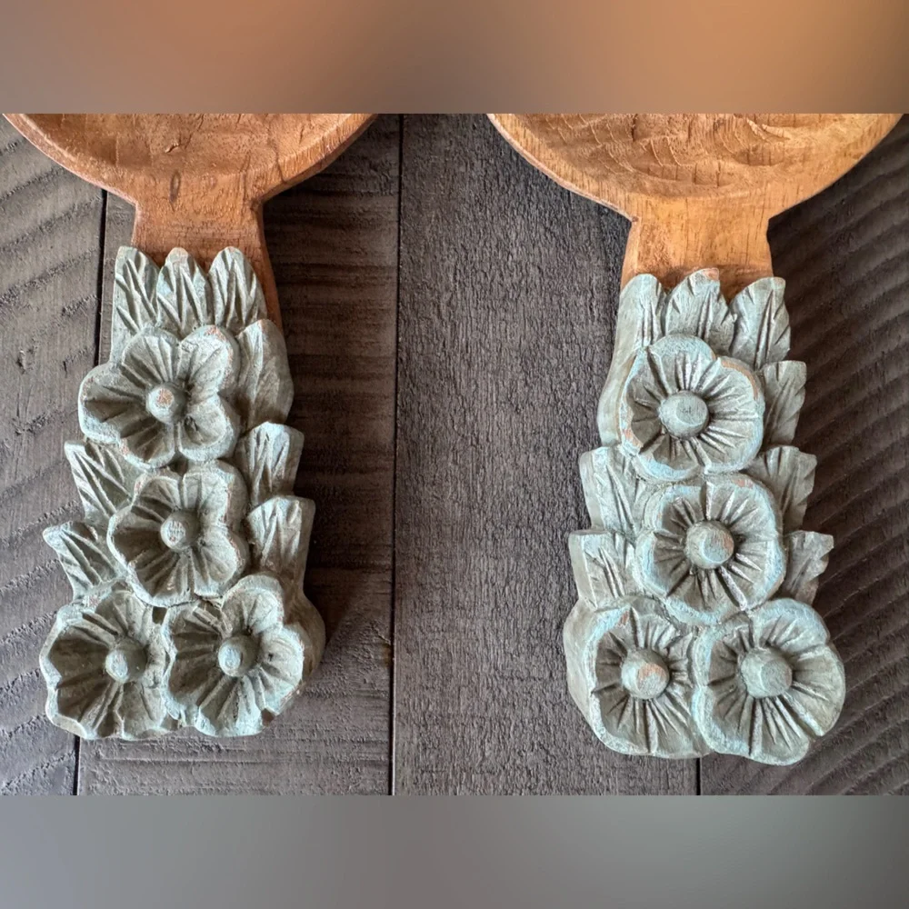 Valley of Flowers Handcrafted Wooden Fork & Spoon Salad Servers